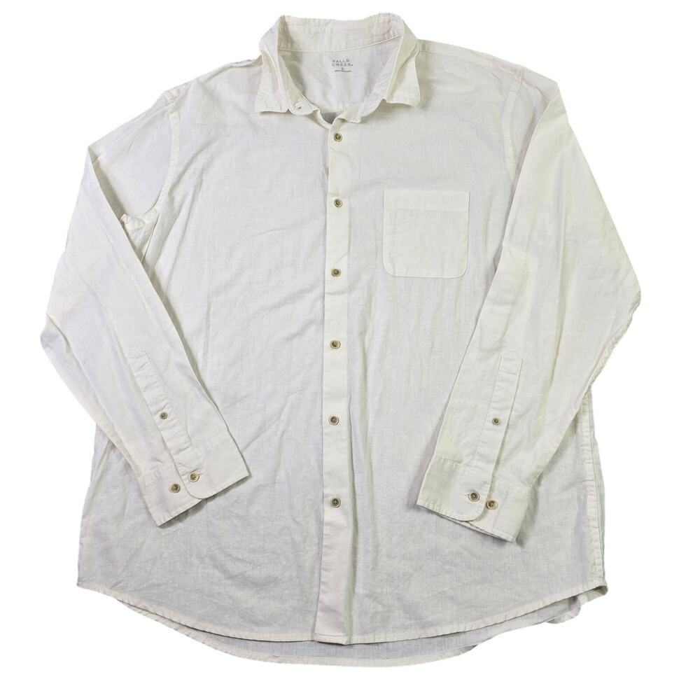 Falls Creek Button Front Shirt Men's‎ XL White Ivory Linen Blend Lightweight
